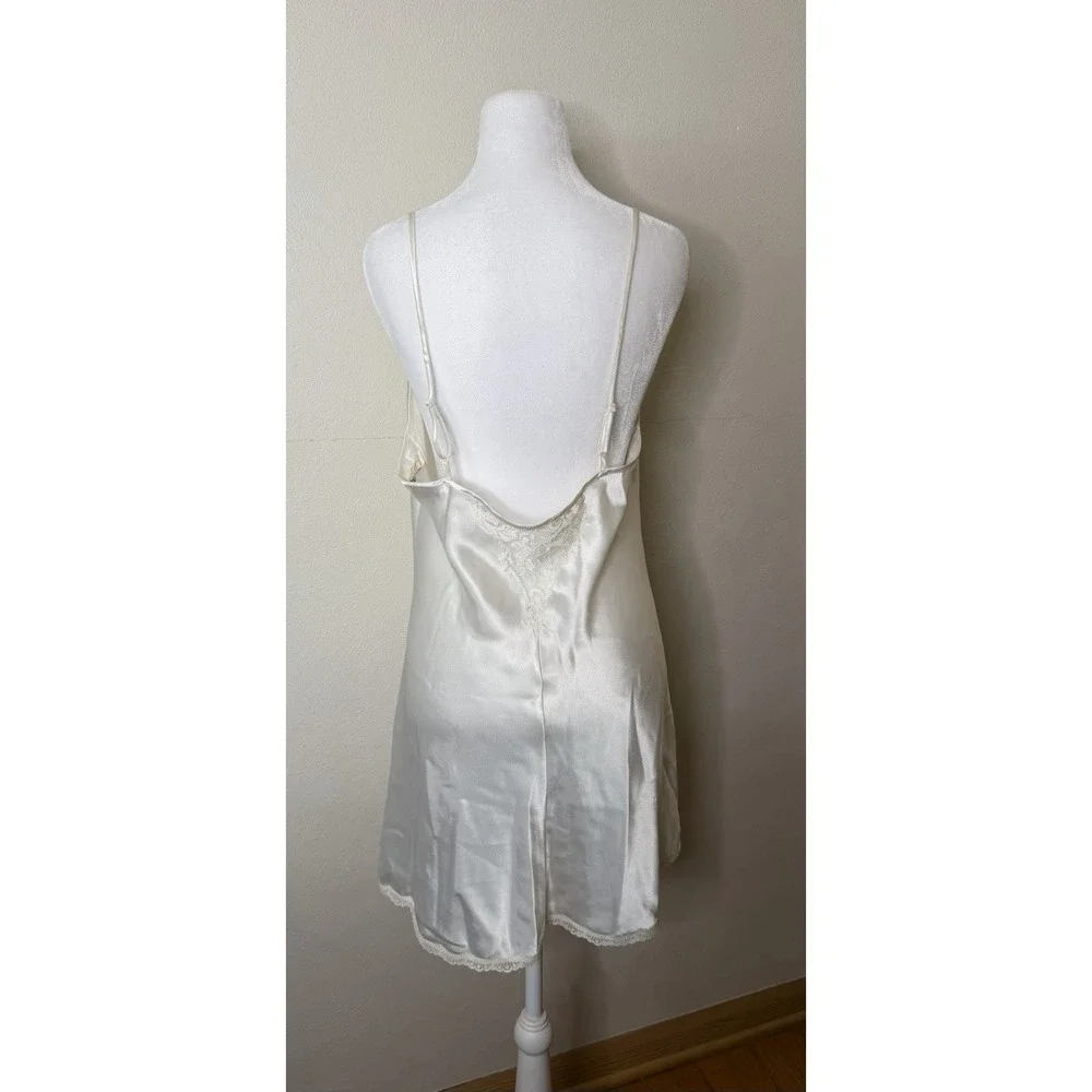 Vintage 90s Victoria's Secret Gold Label Satin Lace Slip Dress Size Large White - Picture 2 of 9